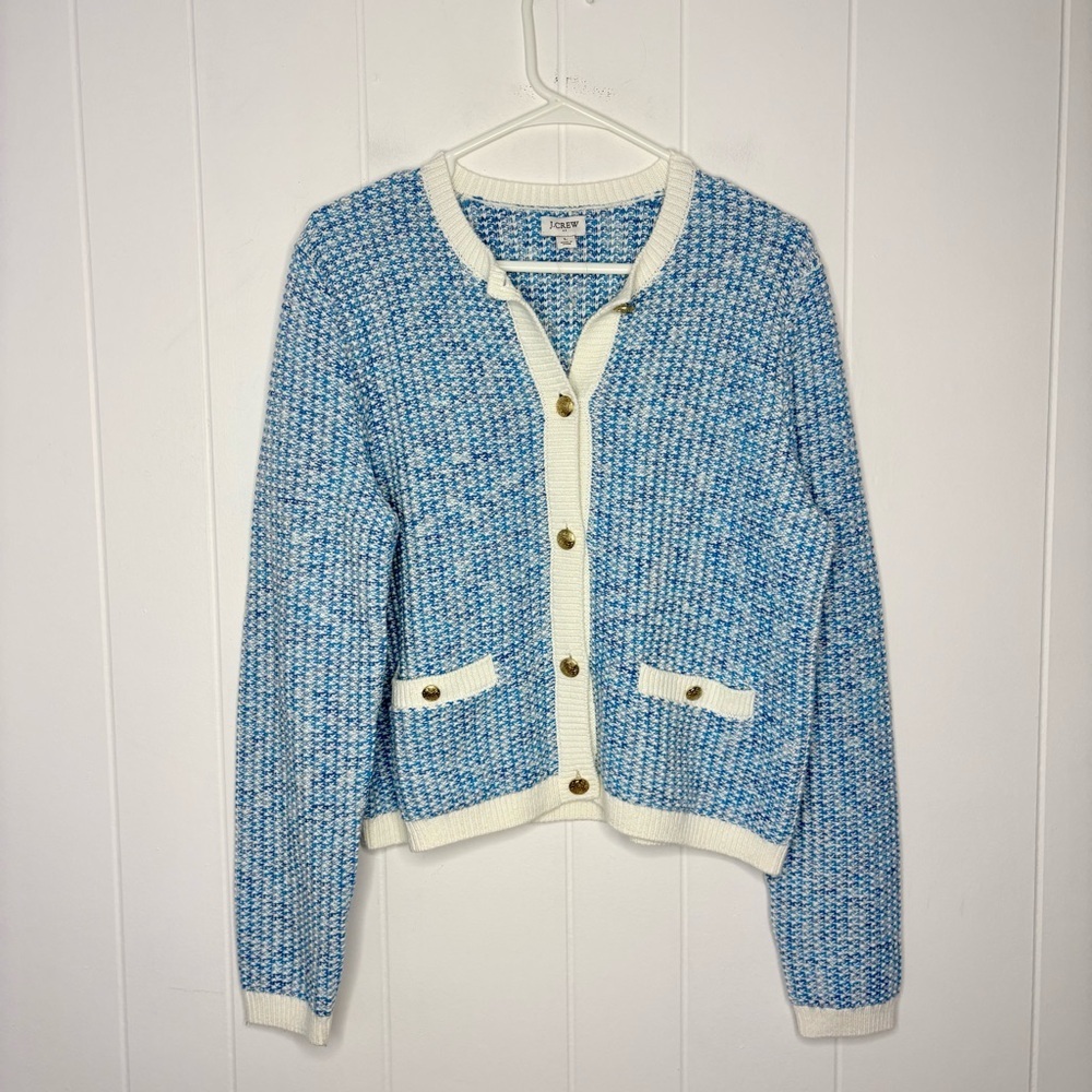 NWOT J. Crew Popcorn-stitch Lady Jacket Cardigan Structured Sweater Blue Large - Picture 3 of 10